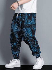 Manfinity Homme Men's Loose Fit Drop Crotch Pants With Paisley Pattern Print And Slant Pockets, For Fall - Multicolor - View 6
