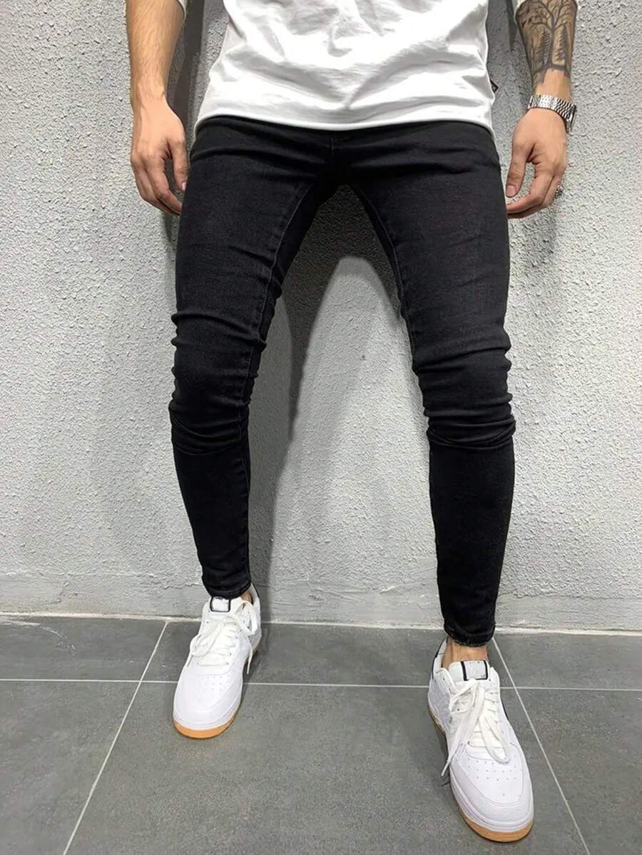 Quần Jeans Skinny Co Giãn Màu Trơn Đơn Giản Cho Nam - màu đen - Xem 1