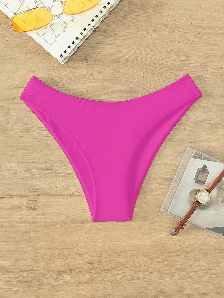 SHEIN Swim 女士夏季沙灘簡約純色比基尼下身 - 粉色 - 查看 1