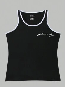Manfinity Dauomo Men's Tank Top With Letter Print, Color Block And Trim Detail - Black and White - View 3