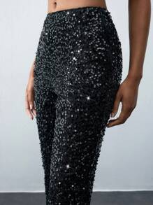 Maija Women's Fashionable Glittery Decoration Halter Top And Pants Set - Black - View 5