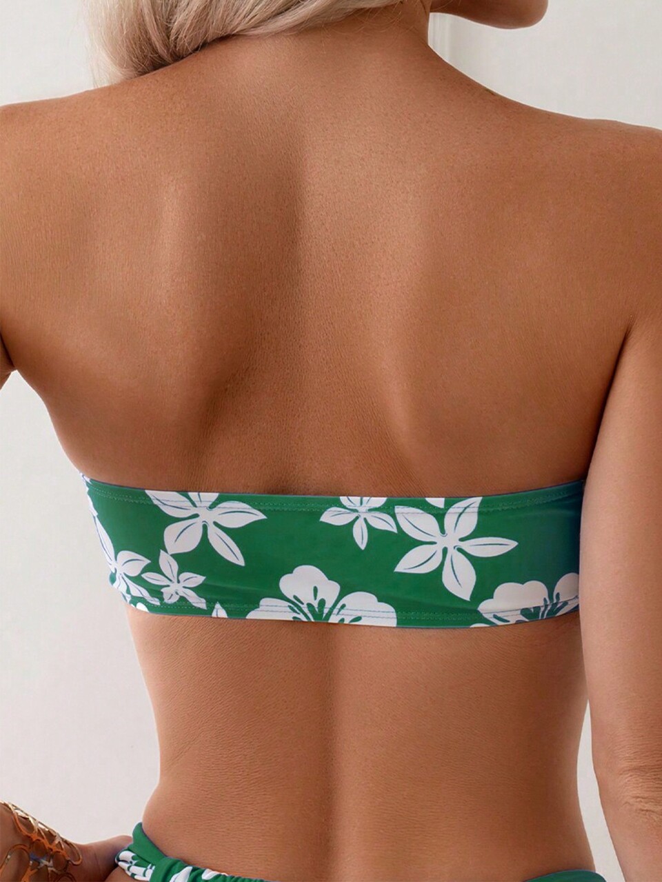 Women's Floral Printed Twist Front Bandeau Bikini Set, Vacation Style Summer