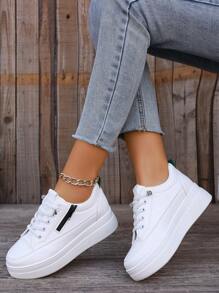 New Spring And Autumn Women's White Sneakers With Thick Soles, Mesh Upper, Lightweight, Casual And Versatile