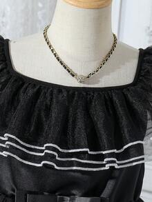 SHEIN Vestido De Malla De Encaje Multicapa De Cuello Cuadrado Para Niñas Tween - Negro - Ver 3