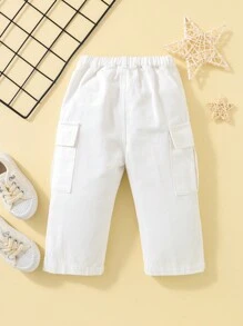 SHEIN 嬰兒女童白色休閒職場直筒牛仔褲 - 白色 - 查看 2