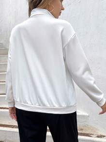 SHEIN Sports 大碼寬鬆字母印花半拉鍊運動帽衫