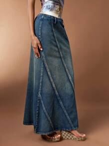 Forever 21 Women's Vintage Washed Denim Pencil Skirt With Mermaid Hem - Blue - View 3