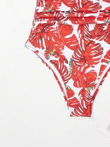 Shapewave Women's Botanical Printed Tummy Control One Piece Swimsuit, Random Print, Beach Swimming Suit For Summer,Summer Beach - Red - View 4