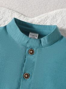 Baby Boy Vintage Cool-Three Color Standing Collar Button-Down Short Sleeve Shirt, Spring/Summer - Multicolor - View 5