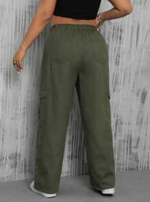 SHEIN ICON 大码女式绿色牛仔工作裤