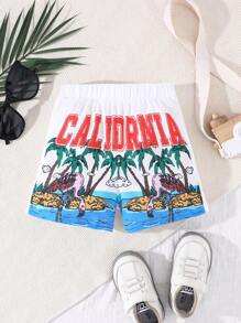 Baby Boy's Vacation Style Letter & Palm Tree Printed Casual Shorts - White - View 1