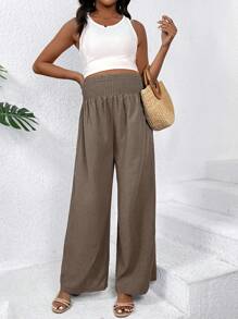 SHEIN Maternity Simple Solid Color High Waisted Loose Pants - Coffee Brown - View 3