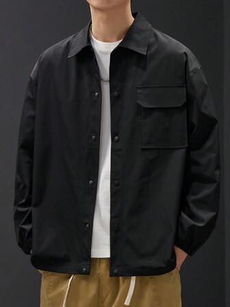 男式翻领前扣带口袋夹克，春季，秋季，垃圾摇滚风