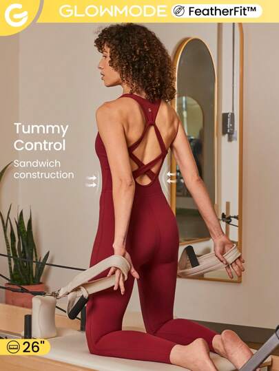 GLOWMODE Mono Sin Mangas Featherfit™ The League Strap It Good De 26' Con Control De Abdomen, Soporte Ligero Para Bajo Impacto En El Estudio De Yoga