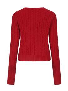 SHEIN LUNE Women's Solid Color Button-Front Cardigan With Twisted Knitting Pattern For New Year Clothes,Long Sleeve Tops