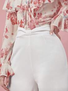 Enchnt Women's Fashionable Bowknot Summer Spring Elegant Romantic Wide Leg Pants With Ruffled Hem - White - View 6