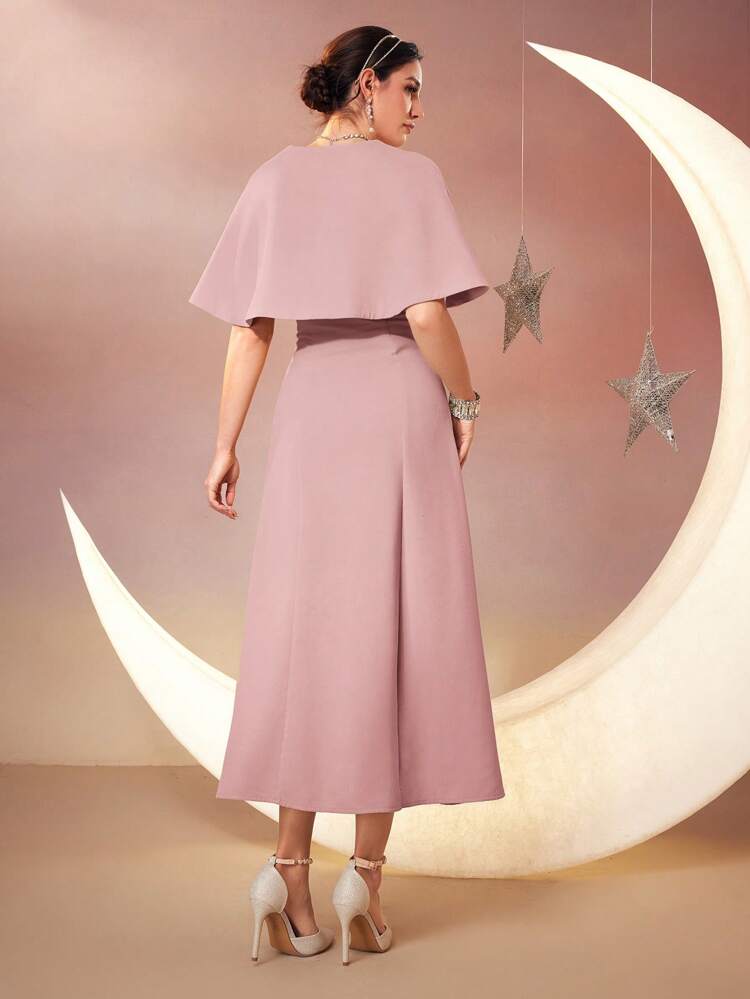 Women's Plain Color Cape Sleeve Double Breasted Dress