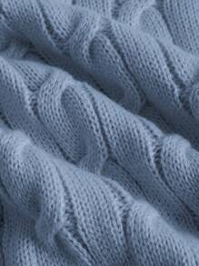 SHEIN EZwear Cartoon Patched Detail Cable Knit Round Neck Short Sleeve Summer Top - Dusty Blue - View 4