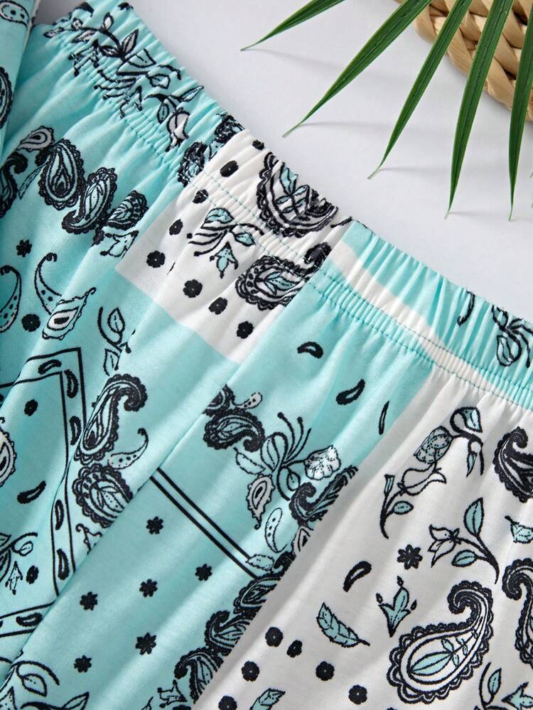 Conjunto De 2 Piezas De Ropa Para El Hogar Con Diseño Sencillo Y Estampado De Cachemira Para Niña Joven En Primavera