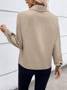 SHEIN Privé Women's Long Sleeve Shirt With Tassel Design - Apricot - View 2