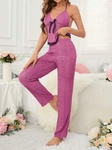 Của phụ nữ Bowknot Không lưng Halter Neck Áo Và Bộ mặc nhà - Màu Hồng Tươi - Xem 6