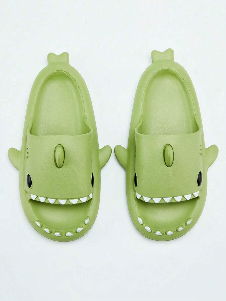 2025 Summer New Women Plastic Slippers, Funny Home Slippers Cute Shark Pattern Strap Slides, Couples Indoor Quiet Non-Slip Women Sandals - Green - View 1