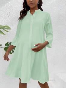 SHEIN Vestido De Maternidad De Moda De Manga Media De Longitud Media De Color Sólido - verde menta - Ver 5