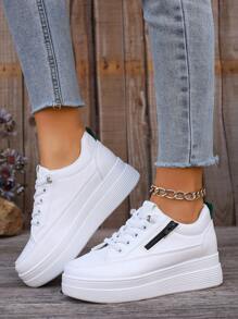 New Spring And Autumn Women's White Sneakers With Thick Soles, Mesh Upper, Lightweight, Casual And Versatile
