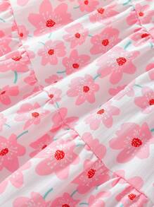 SHEIN Young Girl Floral Print Ruffle Hem Sleeveless Dress - Pink - View 4
