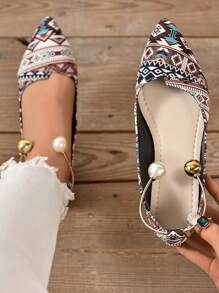 Pointed Toe Elegant Fabric Flat Shoes With Comfortable Sole And Metallic Ankle Strap Accessory, Versatile - Multicolor - View 4