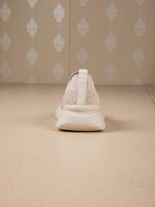 Women's Wide Toe Breathable Knit Casual Flat Slip-On Sneakers, Lightweight Comfortable Daily Wear - Beige - View 6