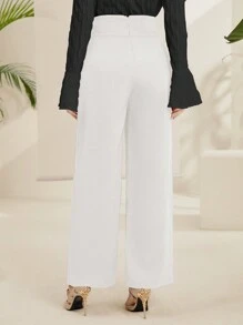 Mulvari Ladies' Fashionable Asymmetrical Cut Solid Color Wide Leg Pants With Elegant Design Fall Cloth For Women - White - View 2