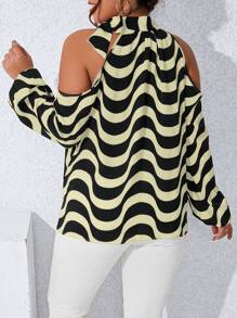 SHEIN Clasi Plus Size Women's Fashionable Cold-Shoulder Asymmetrical Striped Shirt For Summer - Multicolor - View 2