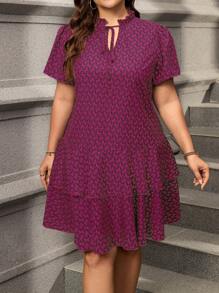 SHEIN Clasi 大尺碼女士豹紋長袖休閒連衣裙 - 玫紅色 - 查看 4