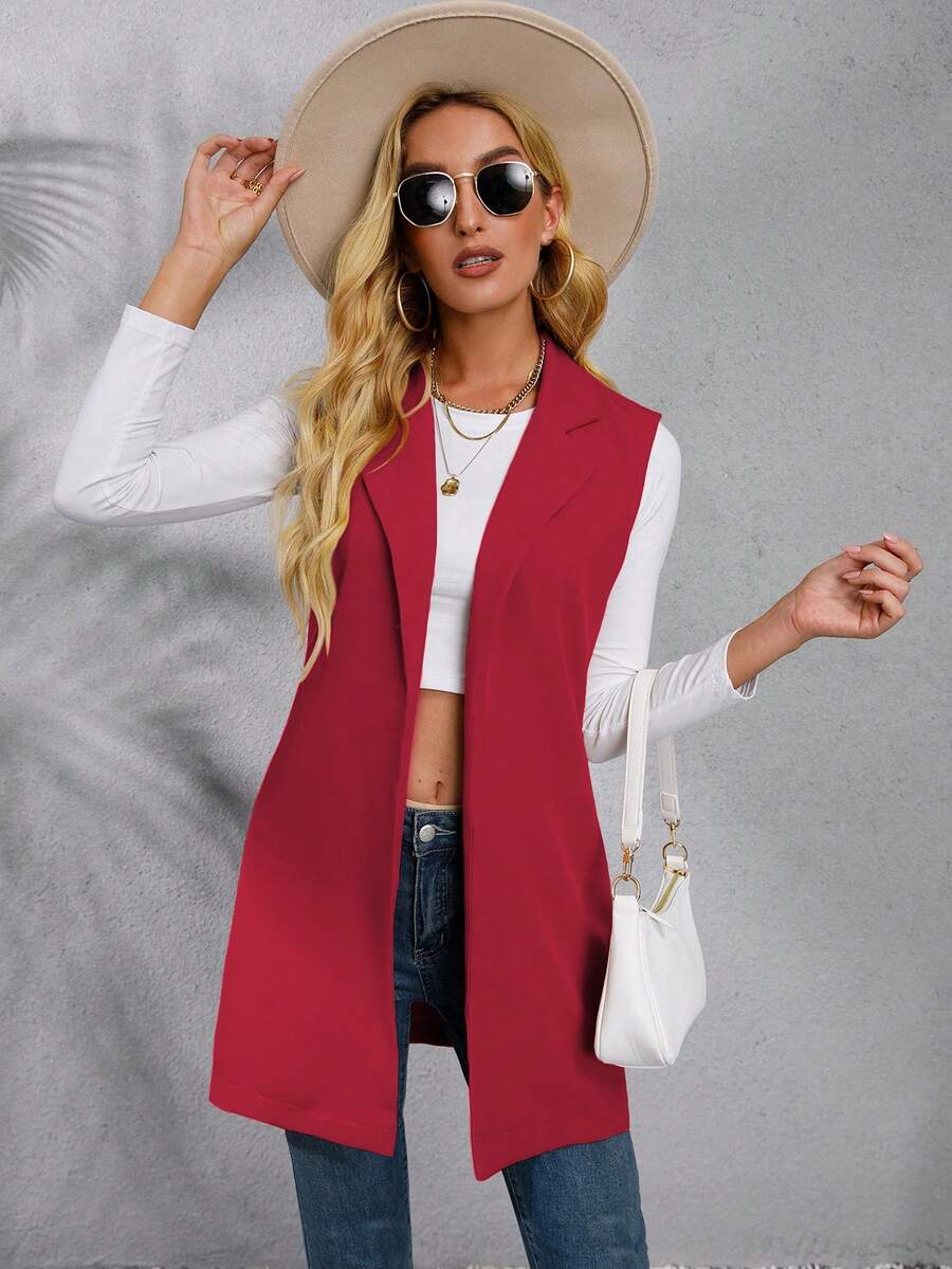 SHEIN Unity Women's Solid Color Simple Style Blazer - Red - View 1
