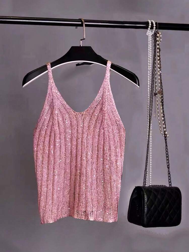 Plus Size Women's Solid Color Knitted Camisole Top, Going Out Top