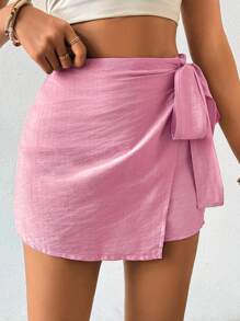 Chiquease Women's Solid Color Side Tie Skorts, Suitable For Summer - Pink - View 5