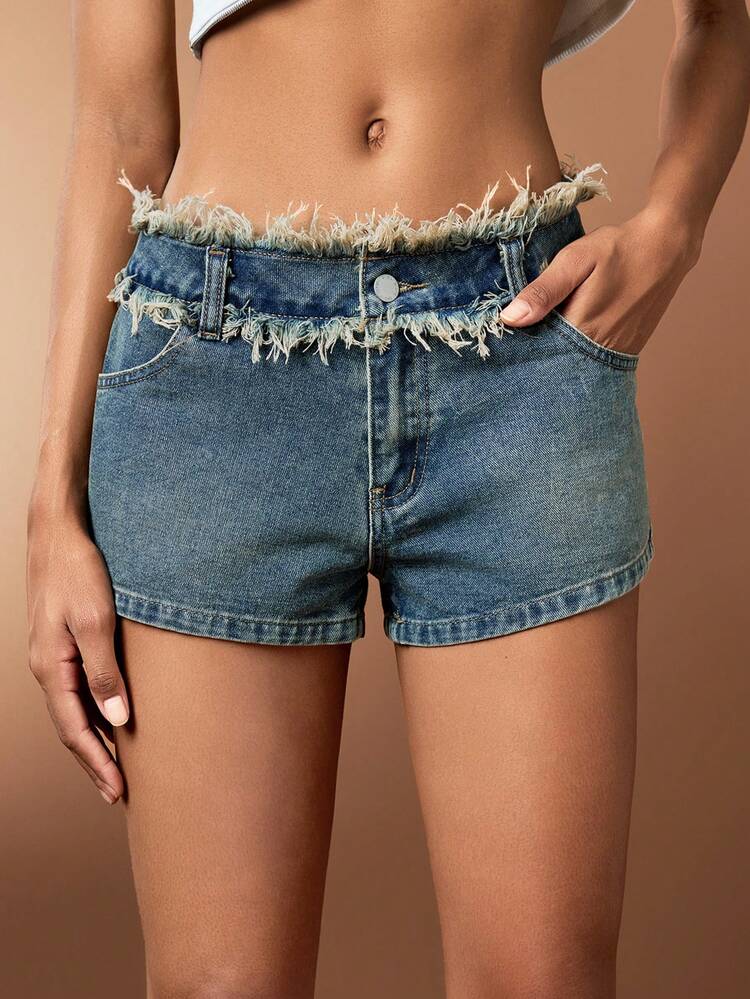 Women's Retro Motorcycle-Inspired Mini Sexy Ultra Short Denim Shorts With Pockets