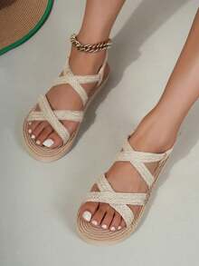 Dép đế bằng mùa hè dành cho nữ, Giày trượt Espadrille, Hở mũi, Thường ngày, Dép xỏ ngón, Hoàn hảo cho Kỳ nghỉ ở Bãi biển - màu nâu - Xem 4