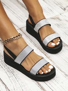 Women's Summer Platform Wedge Sandals, Thick Bottom Heels With Glitter