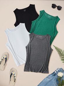 INAWLY Women's Summer Solid Color Round Neck Casual Tank Top - Multicolor - View 3