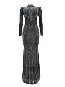 Fashion Women's Mesh & Rhinestone Embellished Fishtail Dress, Suitable For Party & Gathering - Black - View 3