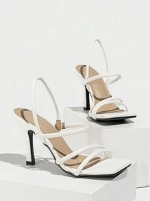 Fashionable And Comfortable Open Toe High-Heeled Sandals With Thin Straps In European And American Style For Women - White - View 6