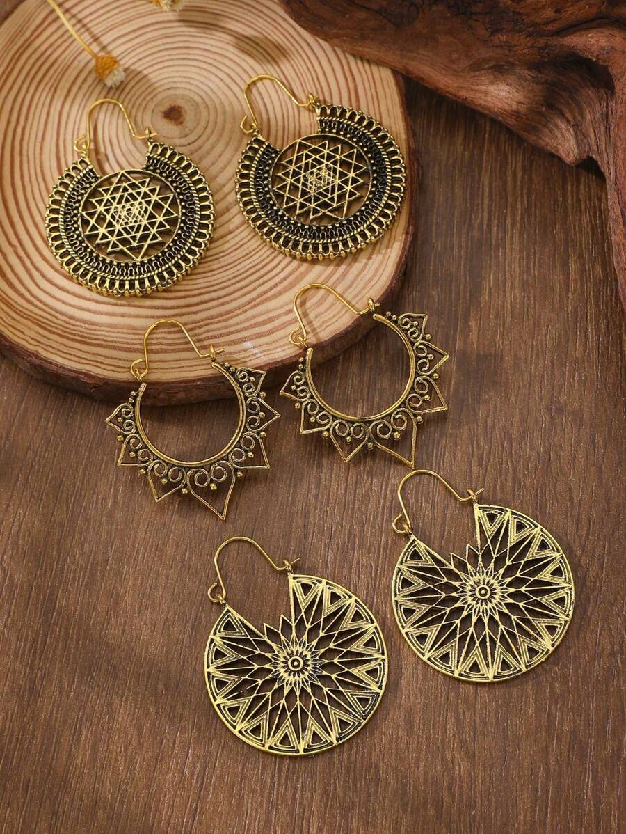 3 cặp/bộ Đúng mốt Retro Phương Tây & Phong cách Bohemian Đau khổ Xu hướng: Cắt giảm Thiết kế Bộ bông tai Đối với Của phụ nữ Mặc hàng ngày - Vàng - Xem 1