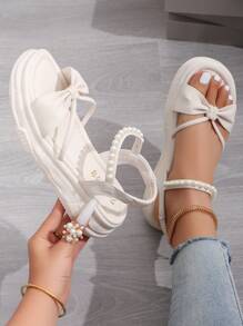 1 Pair Women's Platform Sandals, Lightweight, Strap Chunky Sole Sandals For Early Summer Wear, Fairy Style, Fashionable Versatile Non-Slip Roman Shoes, Match With Dress Or Pants, Must-Have Item For Women - Apricot - View 2