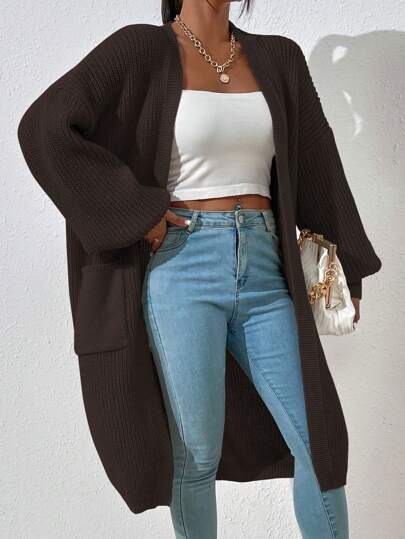 EMERY ROSE Women's Simple Solid Color Long Cardigan With Open Front,Long Sleeve Tops Fall Winter Cloth For Women