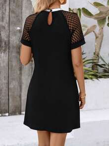 SHEIN LUNE Vestido De Mangas Raglán Con Encaje Para Mujer - Negro - Ver 2