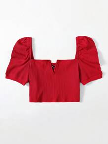 Soleia Giải trí Của phụ nữ Ngắn Top Cây trồng Với Bong bóng - Đỏ - Xem 3