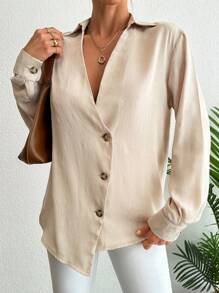 RueChic COTTLINE INLAID EMBROIDERY DETAIL SHIRT BLOUSE - Beige - View 4