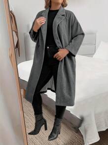 SHEIN LUNE 深灰色帶雙排扣的修身啤酒服外套 - 深灰色 - 查看 4